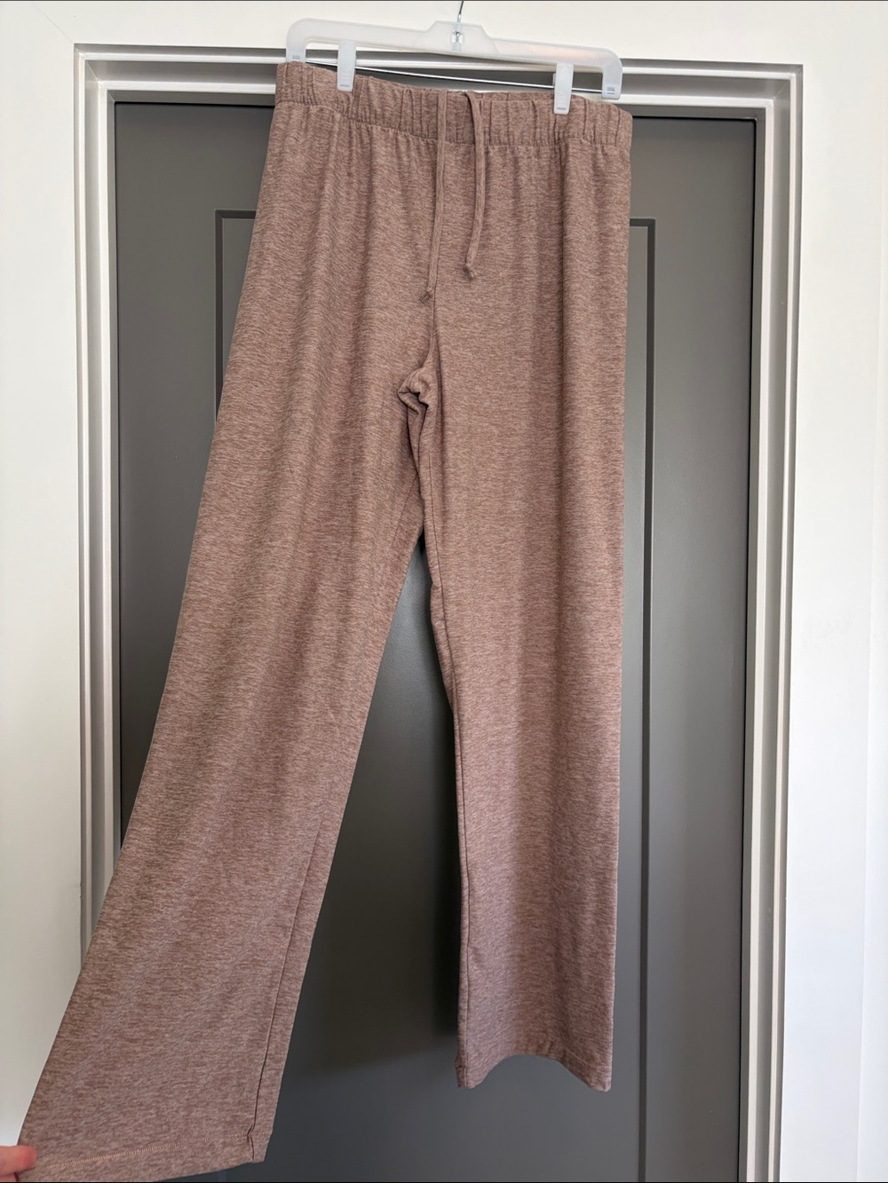 Outdoor Voices Cozy Wide-Leg Lounge Pants in Heathered Taupe